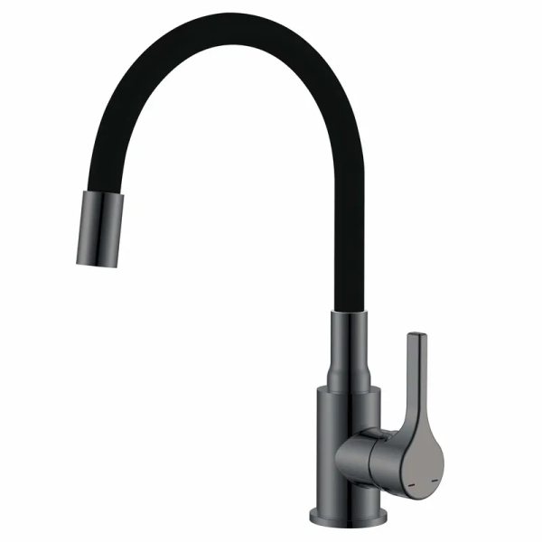 Змішувач для кухні Zerix Rex-011 Graphite Refl.Black з нерж.сталі (Колір графіт+силік.вилив чорний) (ZX6131)