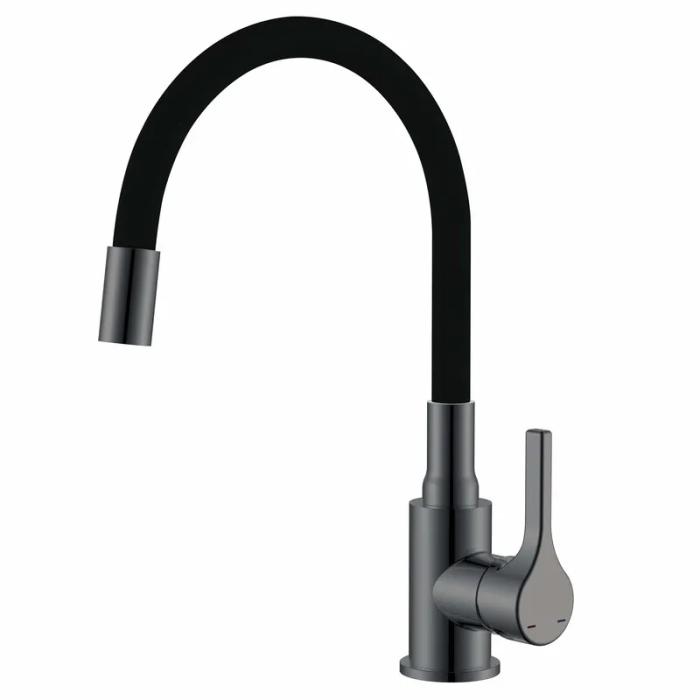 Змішувач для кухні Zerix Rex-011 Graphite Refl.Black з нерж.сталі (Колір графіт+силік.вилив чорний) (ZX6131)