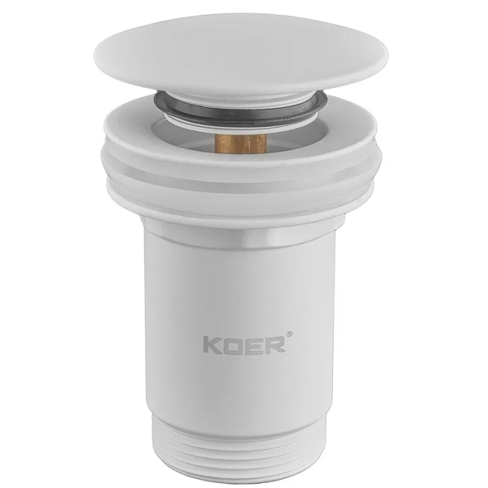Донний клапан для раковини Koer PW-08-03 1 1/4''  без переливу автоматичнийСLICK-СLACK (Колір білий) (KR5787)