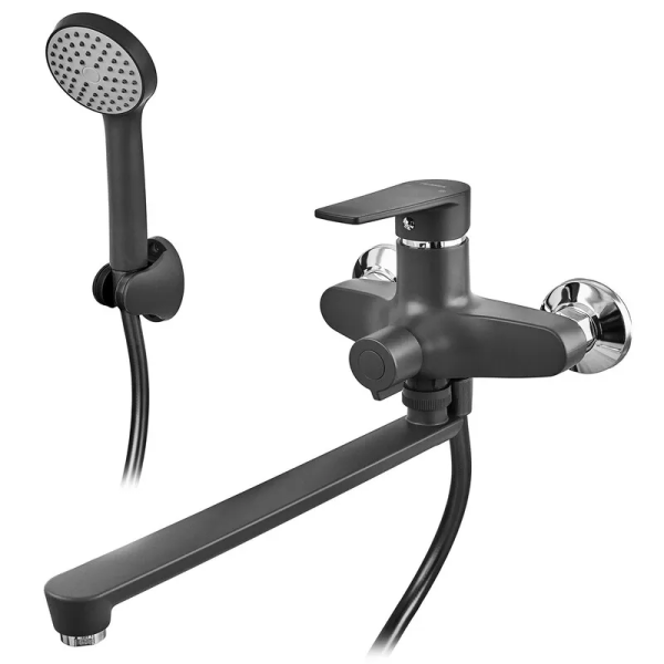 Змішувач для ванни PLAMIX OSCAR-006 EURO SET BLACK (зі шлангом, лійкою та кронштейном) (MX1896)