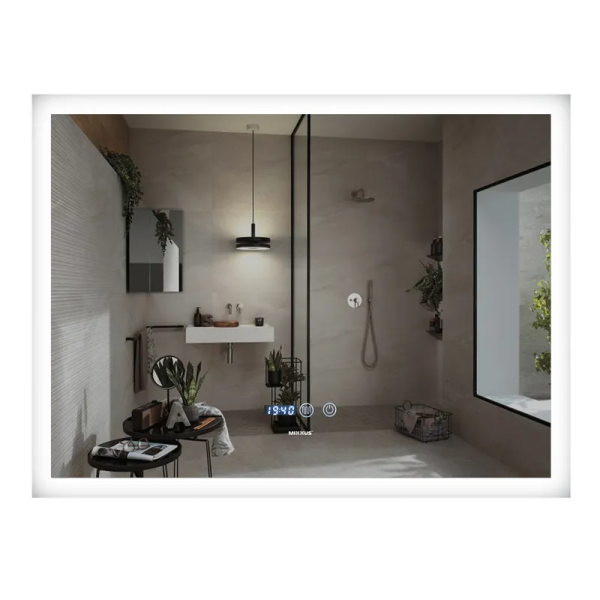 Дзеркало Mixxus FLAT MR04-100x60 з Led Touch, Anti-fog, димером, регулятором яскравості, годинником (MI6008)