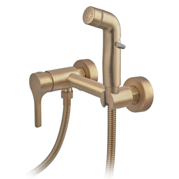 Змішувач настінний з гігієнічним душем Zerix Rex-222 Brushed Gold з нерж.сталі (Колір мат.золото) (ZX6122)