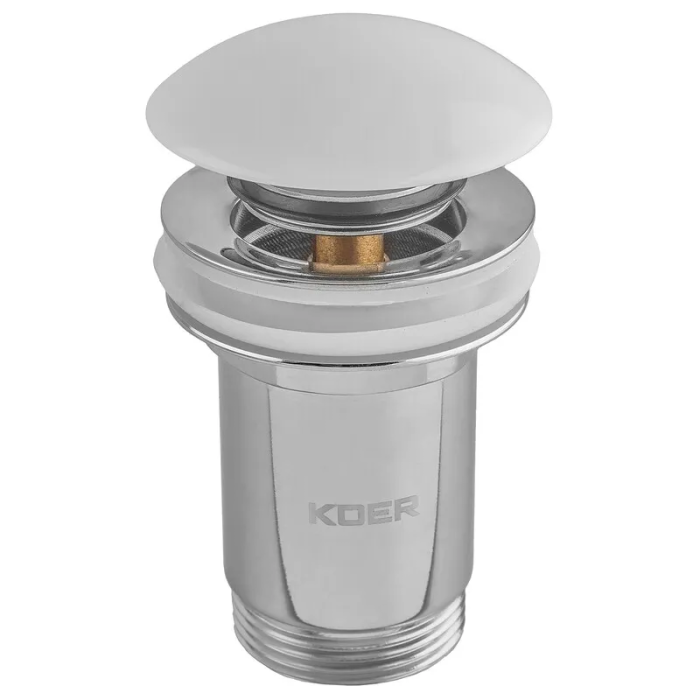 Донний клапан для раковини Koer PW-08-11 1 1/4''  без переливу автоматичний СLICK-СLACK (Біла керам.накл) (KR5788)