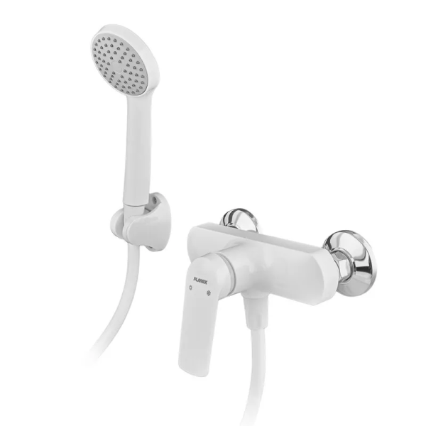 Змішувач для душової кабіни Plamix Lucas-003 SET White з шлангом, лійкою та кронштейном (PM0711)