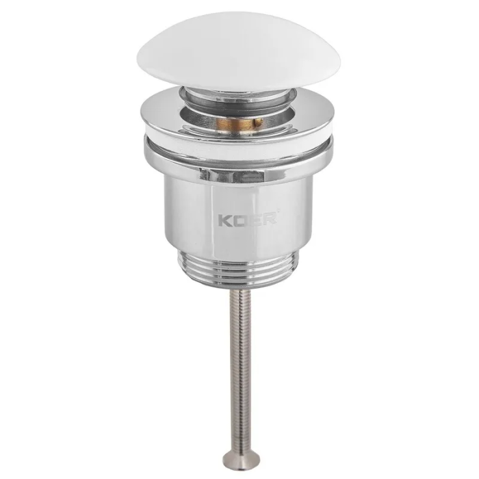 Донний клапан для раковини універсальний (з/без переливу) Koer PW-01-11 автоматичний (Click-Clack) (Біла керамічна накладка) 1 1/4'' (KR3405)