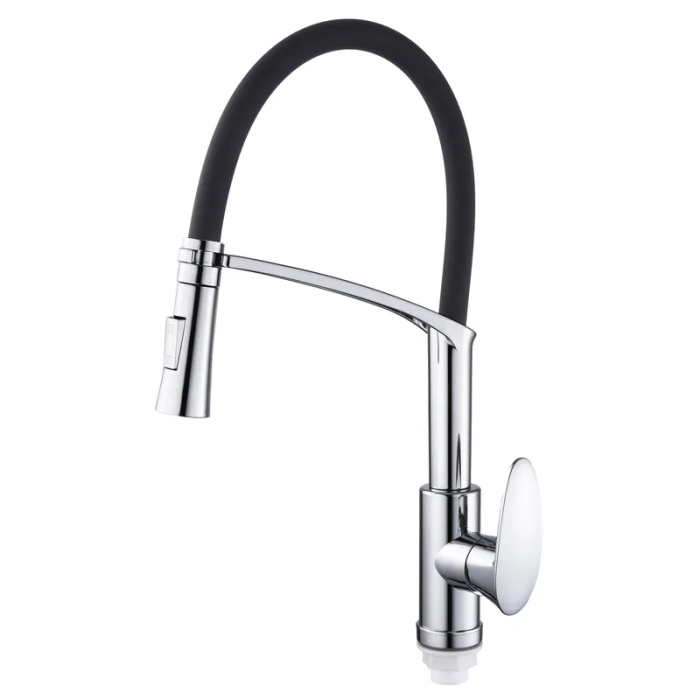 Змішувач для кухні Plamix Cezar-017 Set Chrome Refl.Black з силік.виливом (з підведенням) (PM0741)
