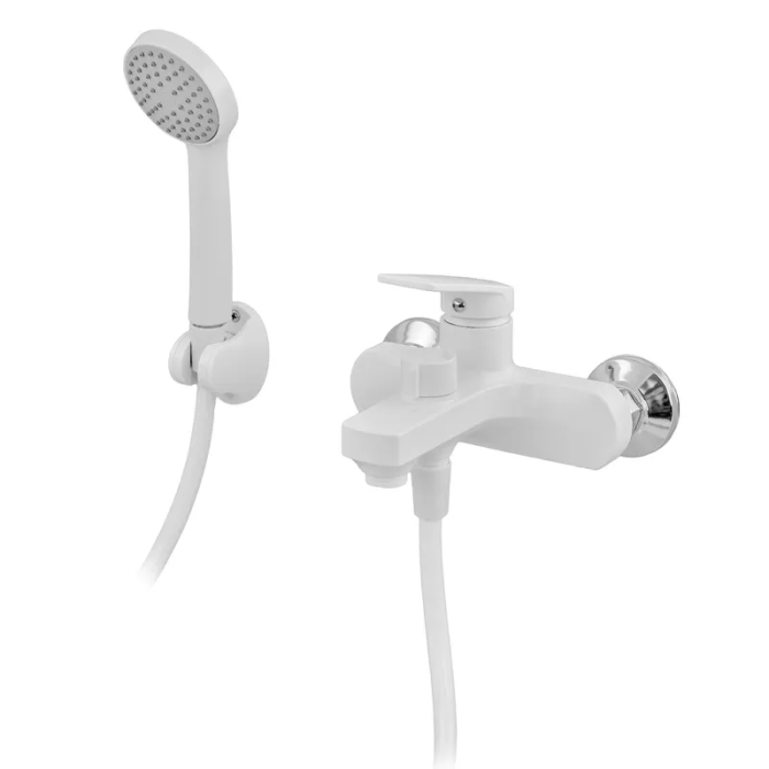 Змішувач для ванни Plamix Lucas-009 EURO SET White з шлангом, лійкою та кронштейном (PM0708)
