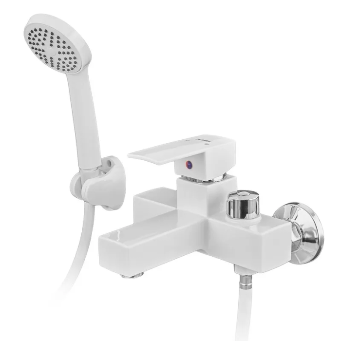 Змішувач для ванни Plamix Kubus-009 Euro Set White (з шлангом, лійкою та кронштейном) (PM0752)