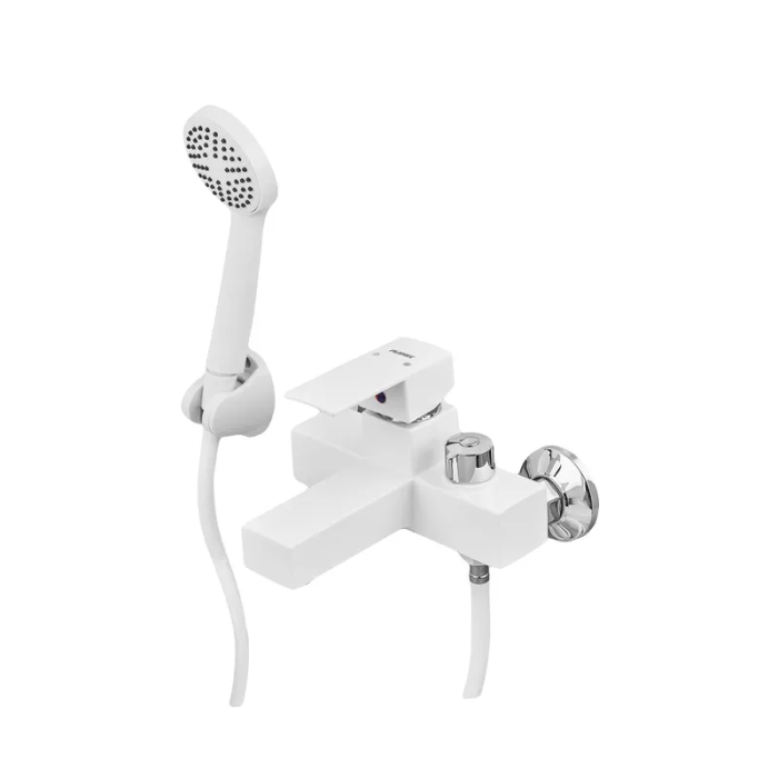 Змішувач для ванни Plamix Kubus-009 EURO SET White (з шлангом, лійкою та кронштейном) (PM0673)