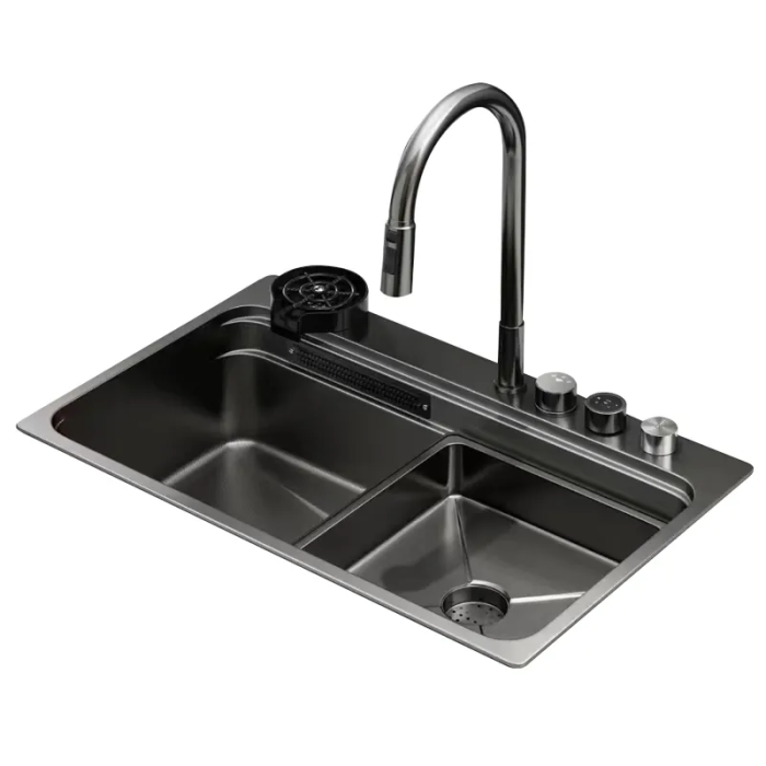 Мийка Zerix ZH7548-SET-03 Nano-Black з вбудованим змішувачем з нерж. сталі (ZM5577)