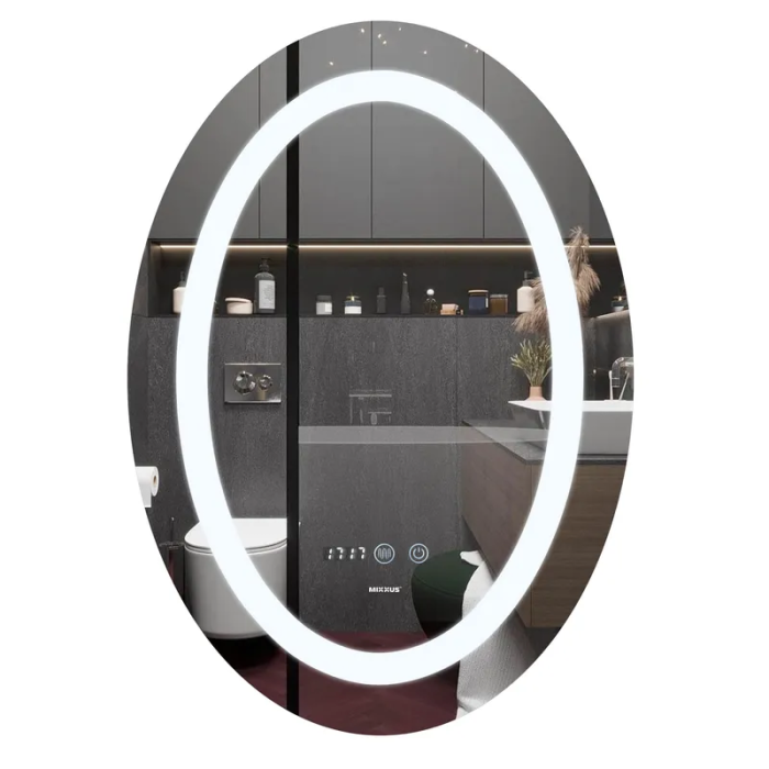 Дзеркало Mixxus PLAIN MV02-50x70 з Led Touch, Anti-fog, димером, регулятором яскравості, годинником (MI6010)