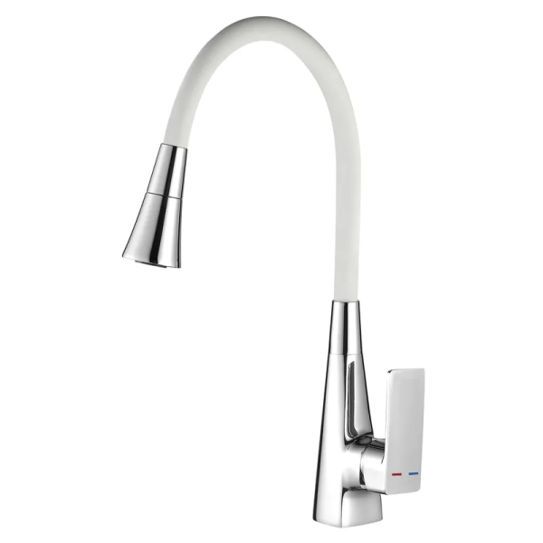 Змішувач для кухні Mixxus Etna 014-T (NUT) Refl.White (Колір хром+силіконовий вилив білий) (MI8421)
