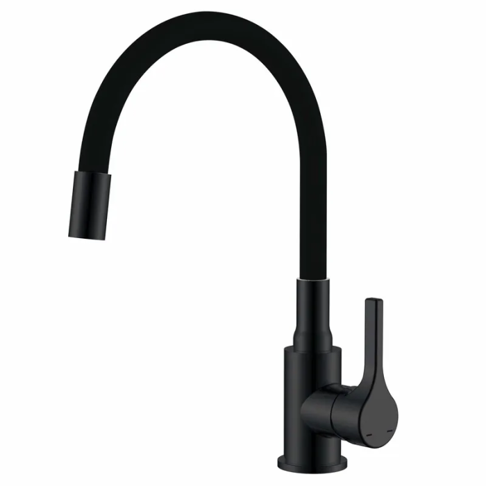 Змішувач для кухні Zerix Rex-011 Black Refl.Black з нерж.сталі (Колір чорний+силік.вилив чорний) (ZX6132)