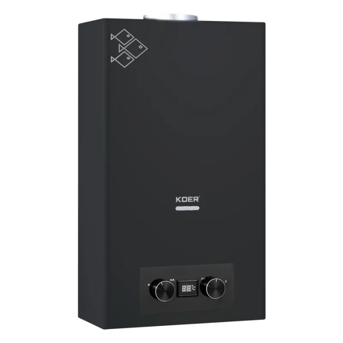 Газова колонка Koer KWH.G0110 BLACK димохідна 10 л/хв, колір чорний (KR5554)