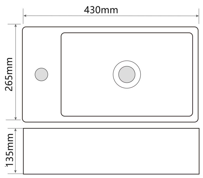 Раковина підвісна Mixxus Premium QUADRO-1201-R 430х265х135mm з отвором під змішувач (MP6504)