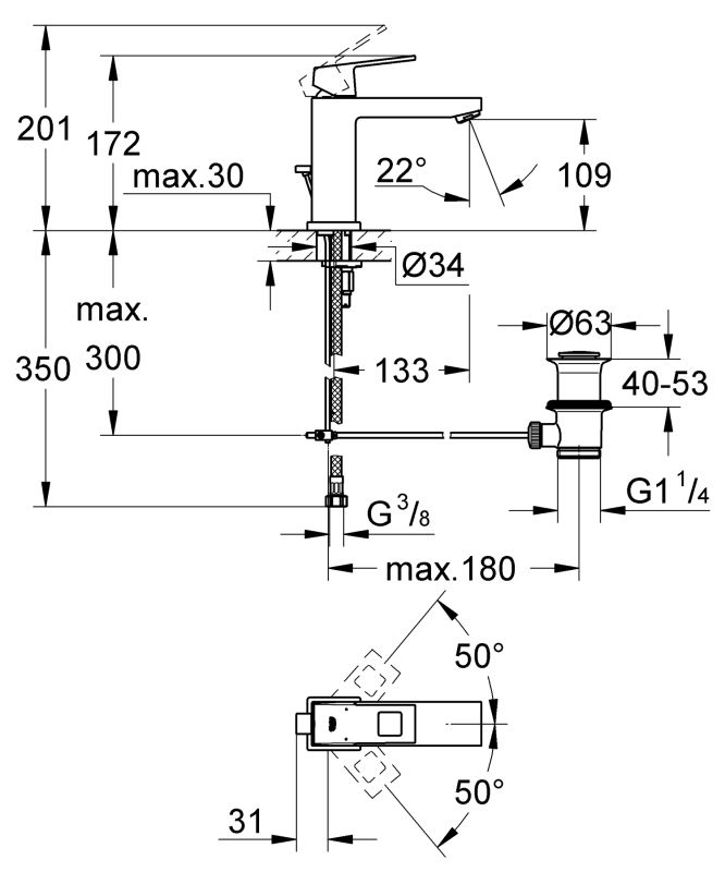 Змішувач для раковини M-розміру Grohe Eurocube (23445000)