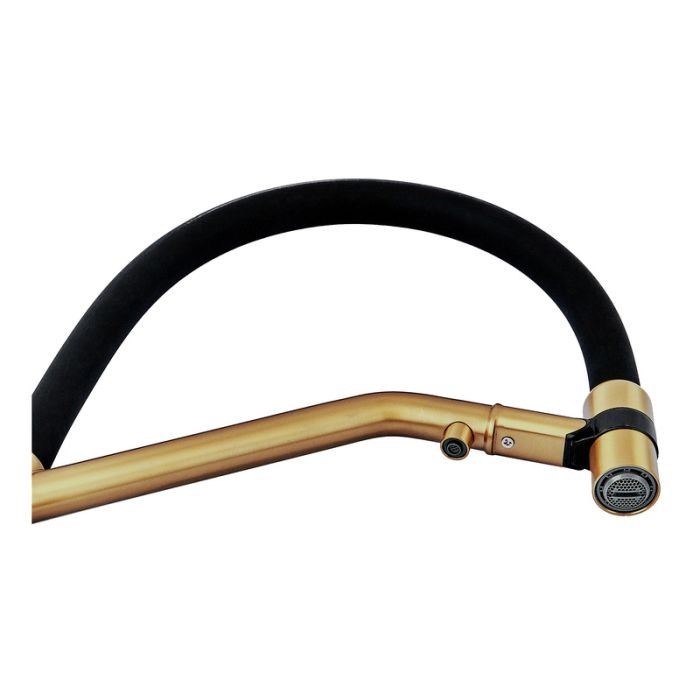 Змішувач для кухні з силіконовим виливом Zerix MAG-021 Brushed Gold Refl.Black з нерж. сталі SUS304 з виходом для пит.води (ZX6007)