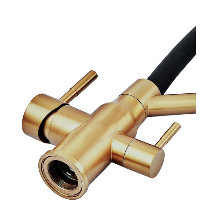 Змішувач для кухні з силіконовим виливом Zerix MAG-021 Brushed Gold Refl.Black з нерж. сталі SUS304 з виходом для пит.води (ZX6007)