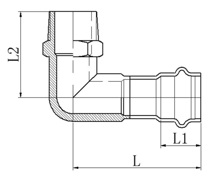 Коліно 90° ЗР Koer KQ.L2808M Press-Inox AISI 304 28x3/4" (KR6418)