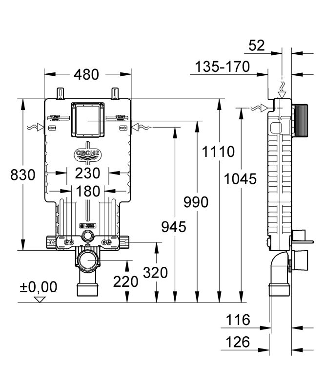 Інсталяція для унітазу із EPS корпусом Grohe (38643001)