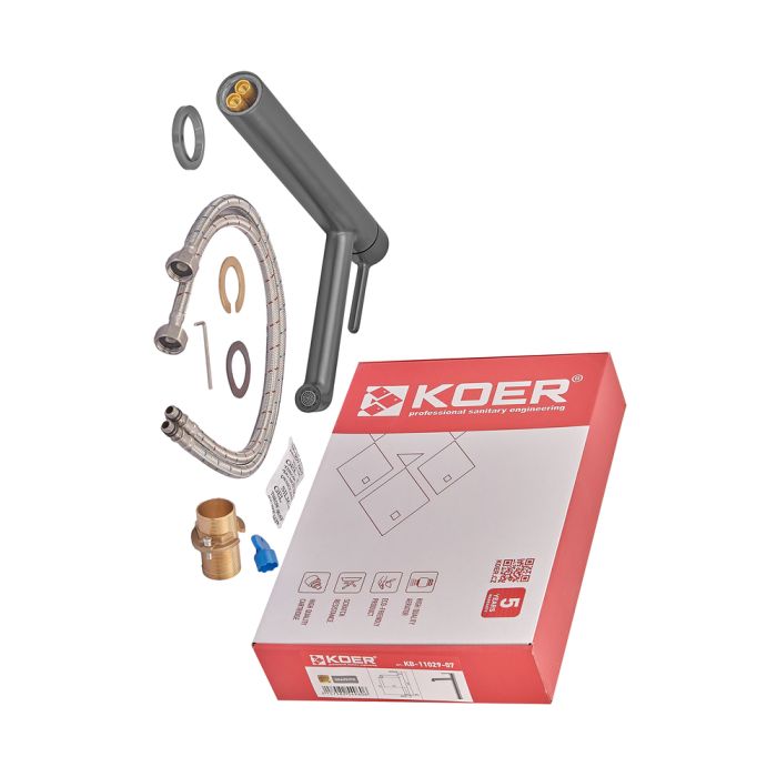Змішувач для умивальника високий Koer KB-11029-07 Колір графіт (KR5496)