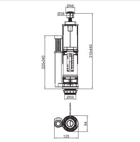 Арматура СПУСКНА тросова KOER KT-0201 з двома режимами зливу (кнопка хромована) (KR5057)