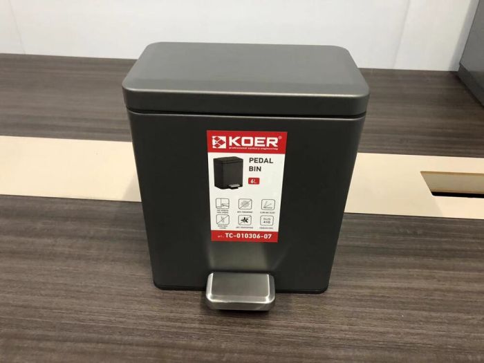 Відро для сміття з плавним закриттям прямокутне Koer TC-010306-07 6 л колір графіт (KR5602)