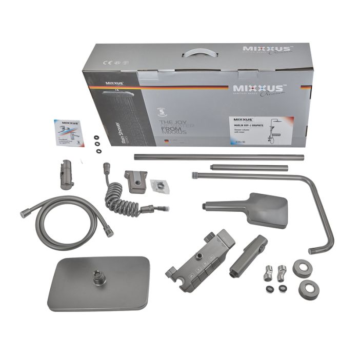 Душова колона зі змішувачем Mixxus Premium MARLIN 009-J GRAPHITE з кнопкою перемикання, 4 режими (MI6831)