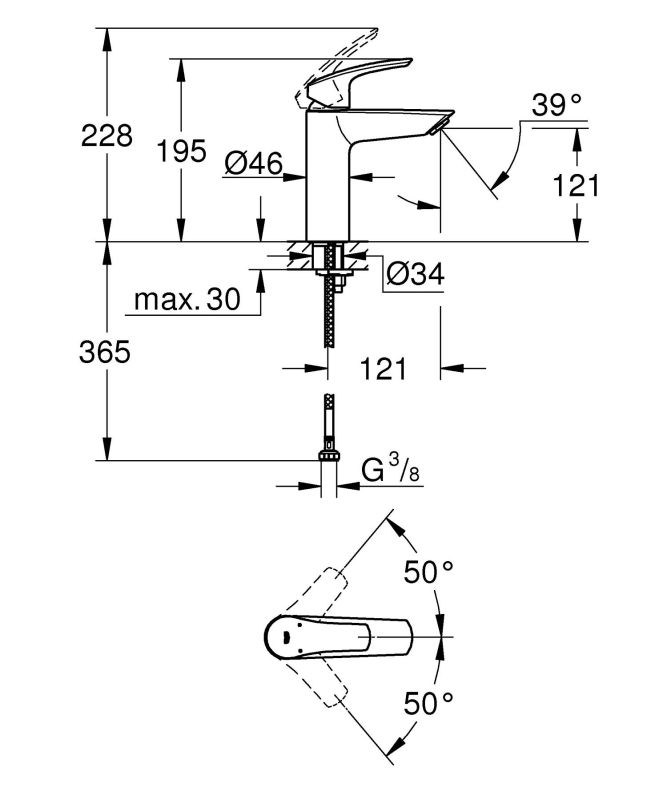 Змішувач для раковини Grohe Eurosmart (чорний матовий) (233242433)