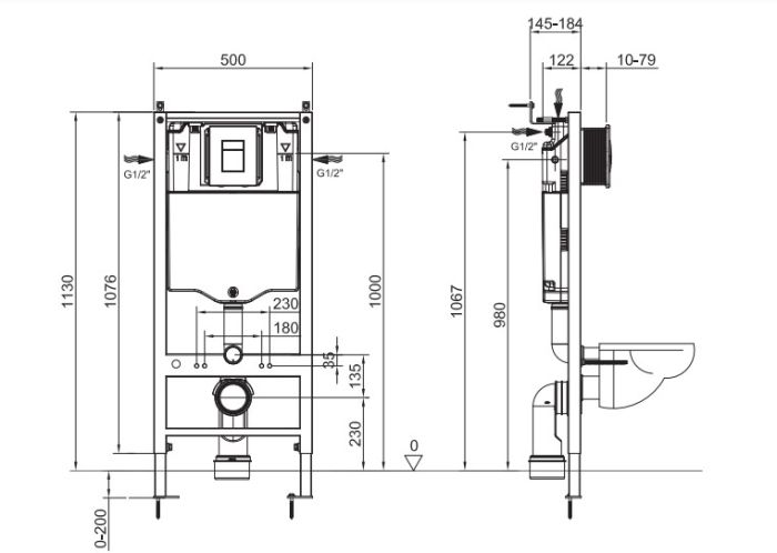 Інсталяція для підвісного унітазу Koer KT-0407 500x126x1150mm (без панелі змиву) (KR5341)
