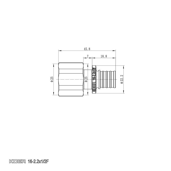 Перехідник з ВР Koer KA.A06F-16 - 16(2.2mm) x 1/2"F (KR4861)