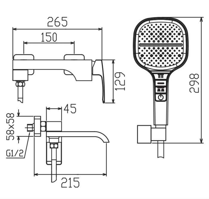Змішувач для ванни з коротким виливом KOER KB-41037-01 (Колір хром) (KR6004)