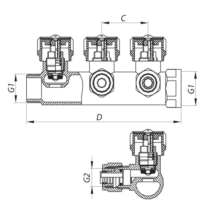 Колектор вентильний з фитингом Koer KR.1121-3 3/4"x3 ways (KR2651)