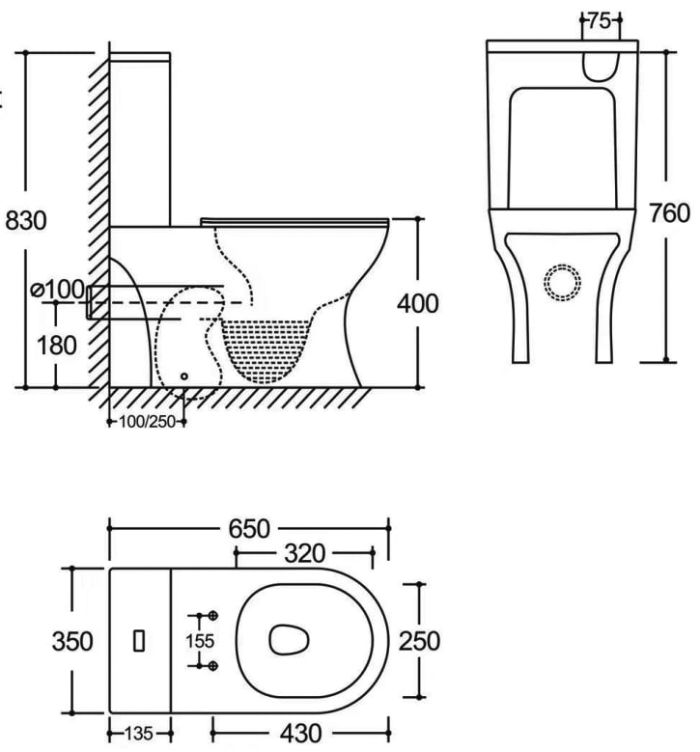 Чаша унітазу-компакту Mixxus Wave-0402-T3 Bowl 650x350x830 Tornado 3.0 без сидіння (MI8360)