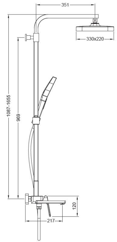 Душова колона зі змішувачем Koer KB-56031-01, 3 функції (KR5438)