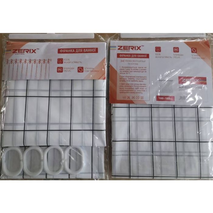 Шторка для ванної Zerix SCP-011-180x180 з PEVA (поліетиленвінілацетату) (Візерунок "Клітина" біла) (ZX6084)