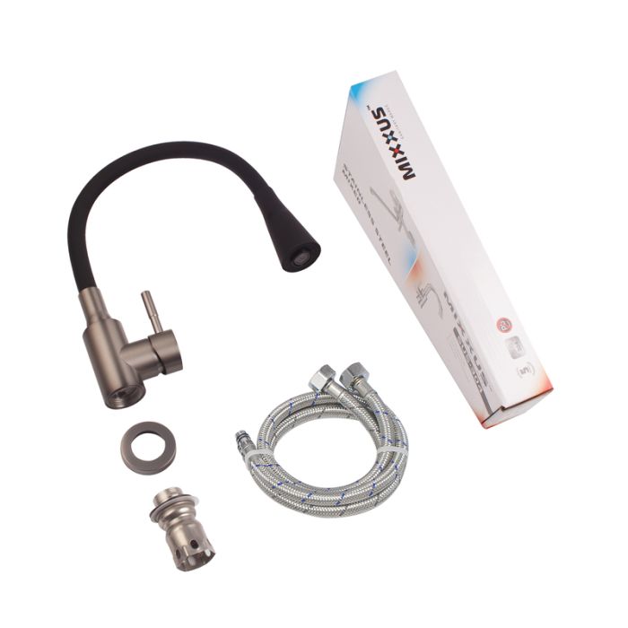 Змішувач для кухні Mixxus SEO-011-T Graphite Refl.Black з нерж.сталі SUS304 (Кол.графіт+сил.вилив чорний) (MI8434)