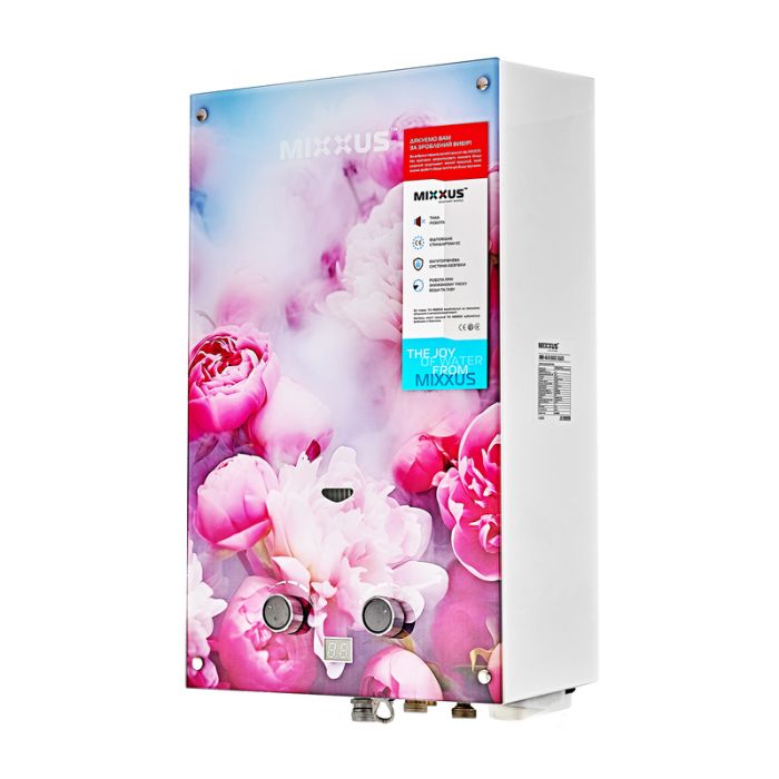 Газова колонка MIXXUS GWH-0410 BASIC GLASS димохідна 10 л/хв (панель зі скла з малюнком) (WH0025)