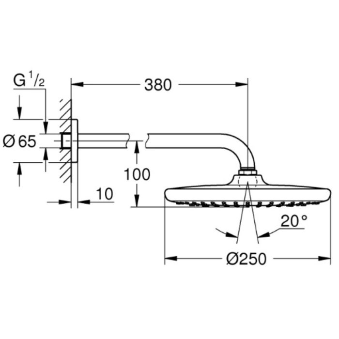 Верхній душ з кронштейном до стіни Grohe Tempesta 250 (26663000)