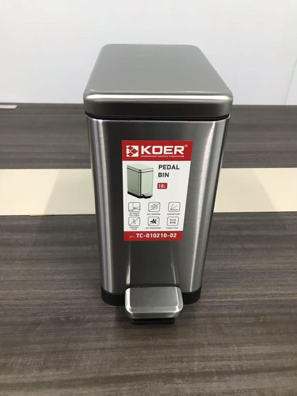 Відро для сміття з плавним закриттям прямокутне Koer TC-010210-02 10 л колір нержавійка (KR5597)