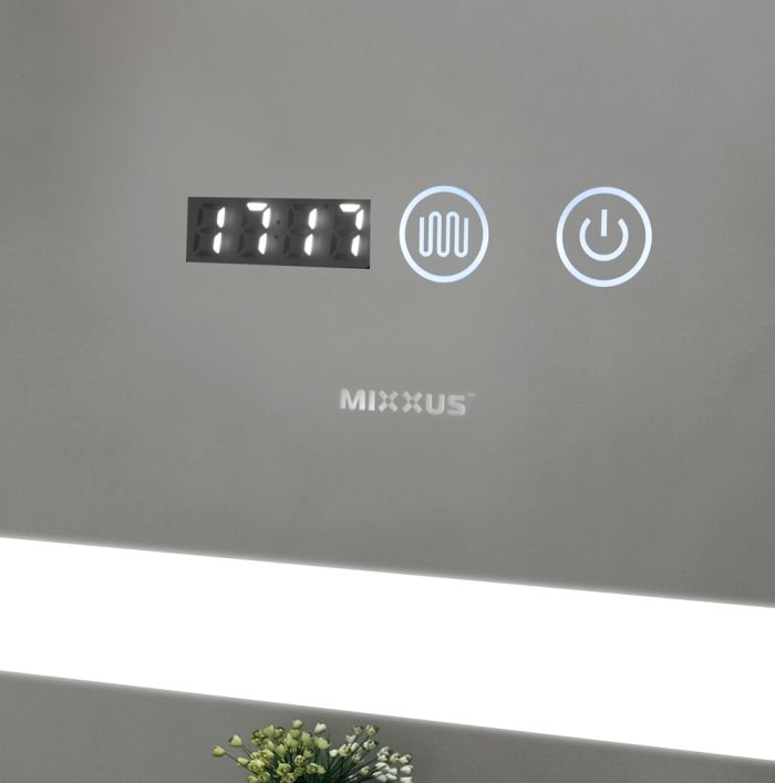Дзеркало Mixxus LIGHT MR01-90x70 з Led Touch, Anti-fog, димером, регулятором яскравості, годинником (MI5999)