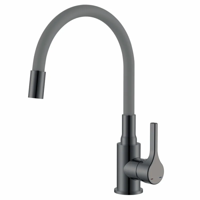 Змішувач для кухні Zerix Rex-011 Graphite Refl.Grey з нерж.сталі (Колір графіт+силік.вилив сірий) (ZX6130)