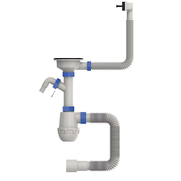 Сифон для кухні Mixxus SK-05-BL 3 1/2"x40 з пластиковою сіткою, відведенням для пральної машини, гнучким прямок. переливом (MI8192)