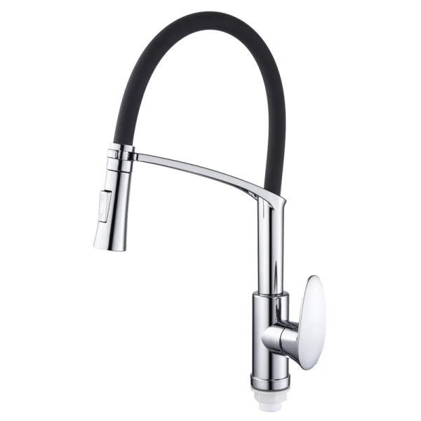 Змішувач для кухні Plamix Cezar-017 Set Chrome Refl.Black з силік.виливом (з підведенням) (PM0741)
