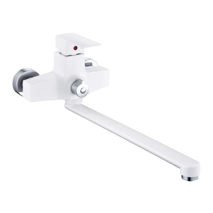 Змішувач для ванни Plamix Kubus-006 Euro Set White (з шлангом, лійкою та кронштейном) (PM0738)