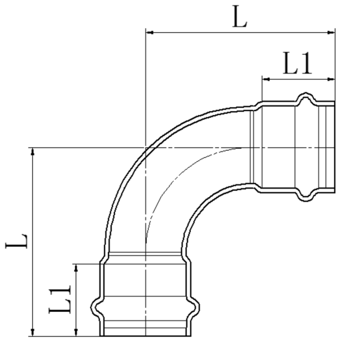Коліно 90° дворозтрубне Koer KQ.L18-2 Press-Inox AISI 304 18x18 (KR6400)