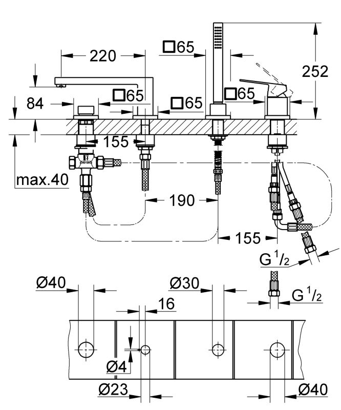 Змішувач на борт ванни на 4 отвори Grohe Eurocube (19897001)