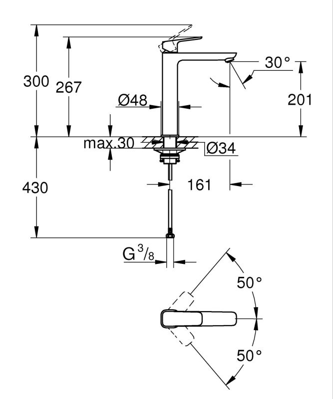 Одноважільний змішувач для раковини XL-розміру Grohe Cubeo (1017290000)