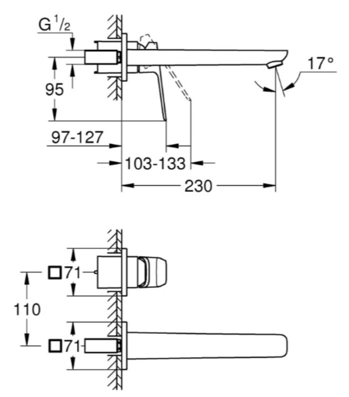 Змішувач для раковини Grohe Cubeo на 2 отвори L-розміру (1017890000)