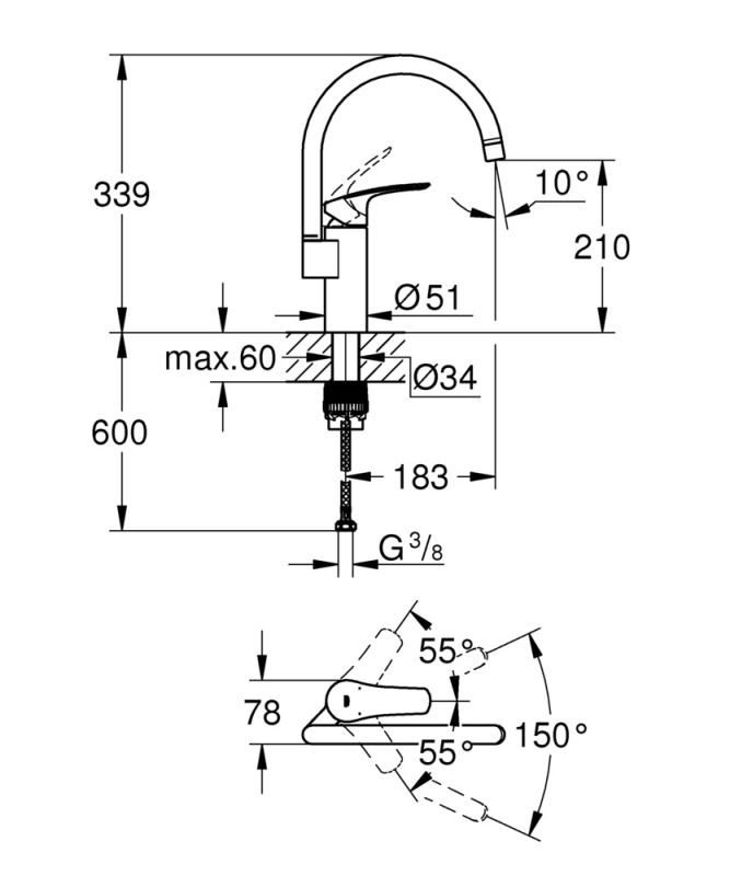 Змішувач для кухні Grohe Eurosmart New (33202003)
